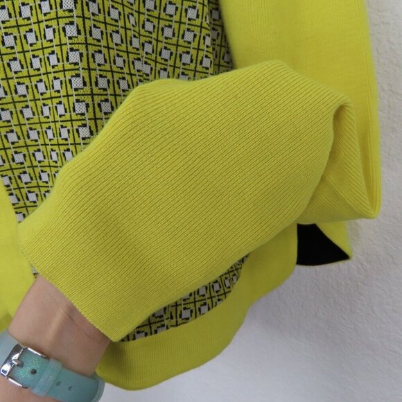 Buchanan Kang Women 10 Yellow Geometric Tight Knit Long Sleeve Cardigan Sweater - Picture 3 of 9
